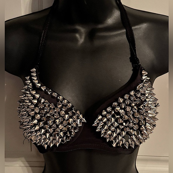 Black Halter Top with Silver Studs small / MEDIUM - Picture 1 of 4